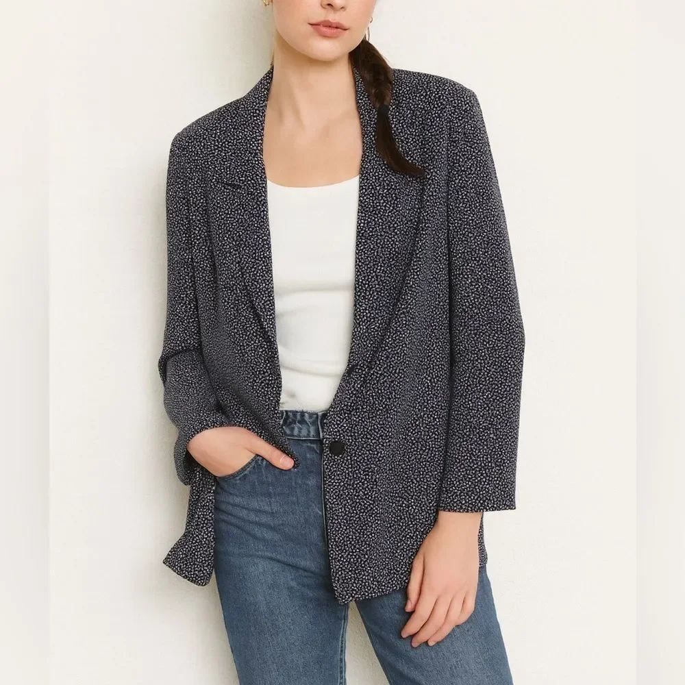 St Michael Navy White Micro Print Blazer Jacket Vintage UK Size 14 US 10